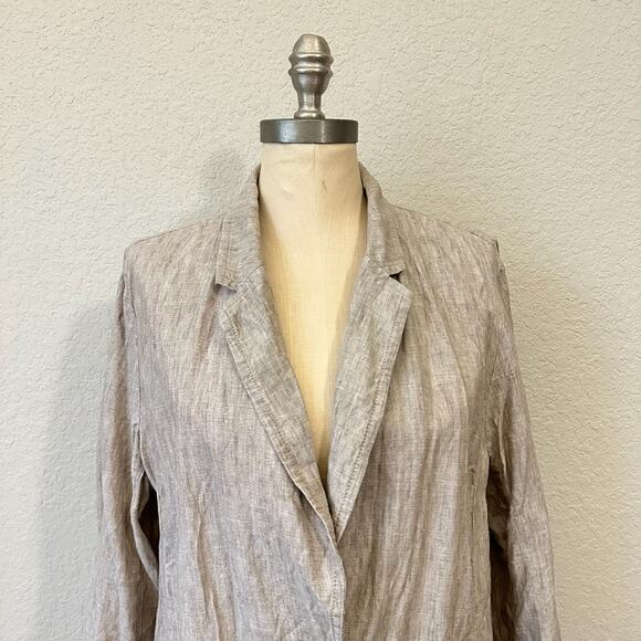 EILEEN FISHER Linen Blazer Jacket Taupe Organic Lightweight Minimalist - Picture 4 of 12